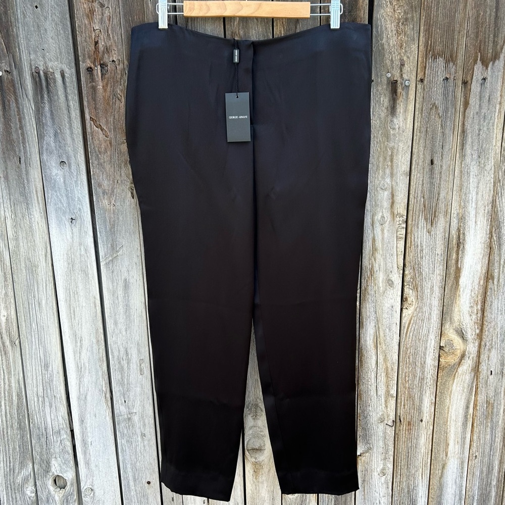 NWT Giorgio Armani Satin Straight Leg Ankle Trousers Pant Silk Black 46